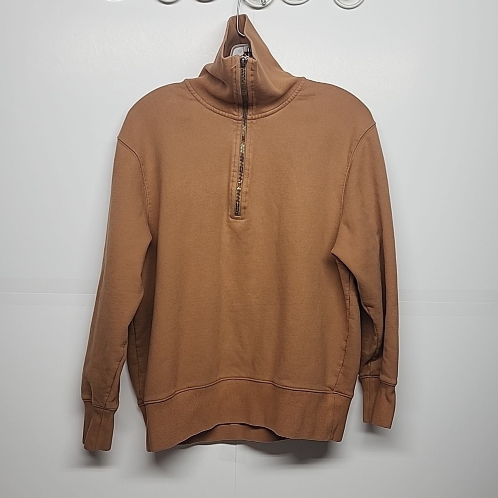 THAKOON 100%cotton quality quarter zip pullover sweatshirt brown sz L